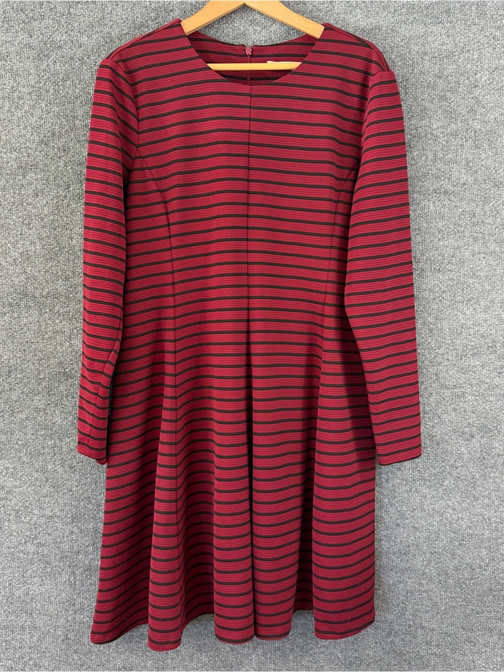 Anthropologie Hutch Womens 1X Knitwork Burgundy Black Striped Long Sleeve Dress